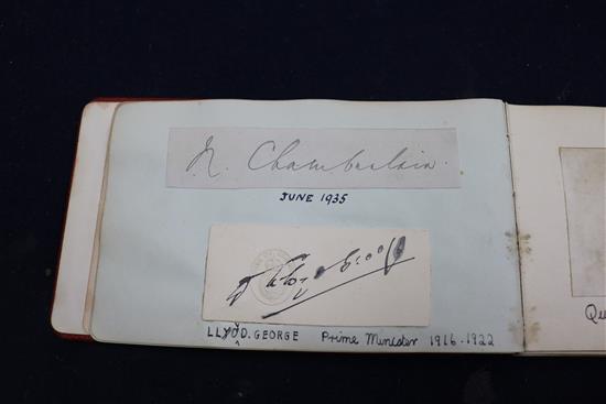 An autograph album containing signatures mainly on piece, including Queen Victoria, W G Grace and Winston Churchill